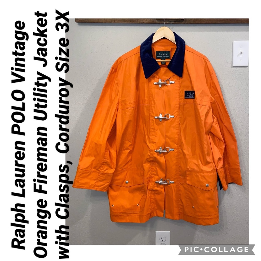 Ralph Lauren POLO Vintage Orange Fireman Utility Jacket with Clasps, Corduroy 3X